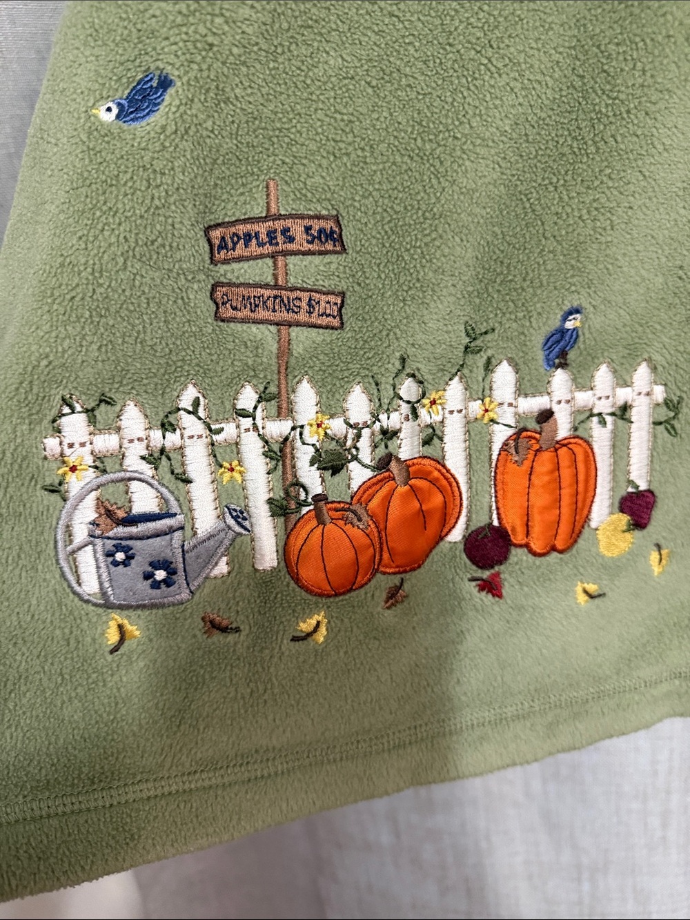 Vintage 90s Croft & Barrow Autumn Fleece Cardigan Sweater Sage Green Embroidered - Picture 3 of 14